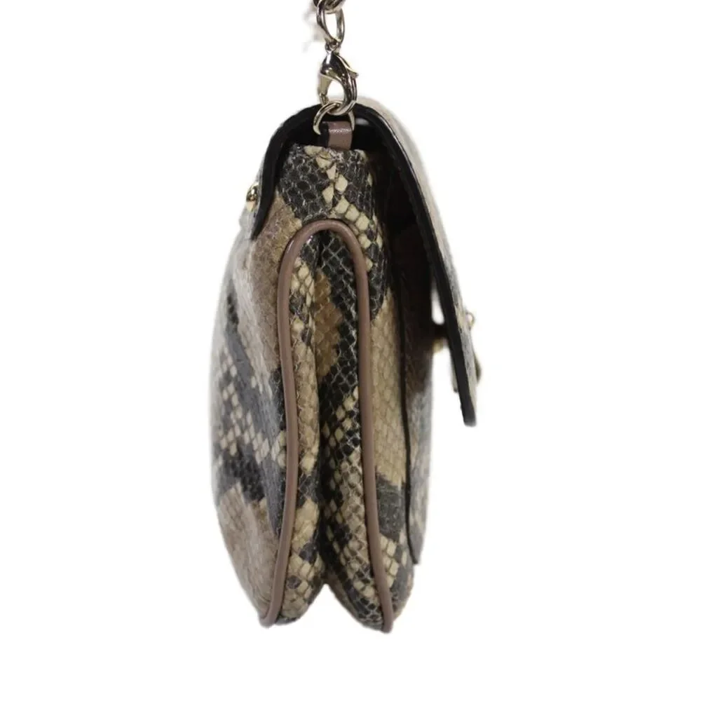 Coach Womens Chain Strap Snakeskin Printed Flap Shoulder Handbag Brown